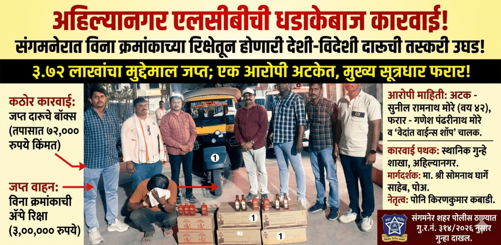 Lcb..एलसीबीची मोठी कारवाई विना क्रमांकाच्या रिक्षेतून होणारी विदेशी दारूची तस्करी उघड..!तपासात धक्कादायक खुलासे