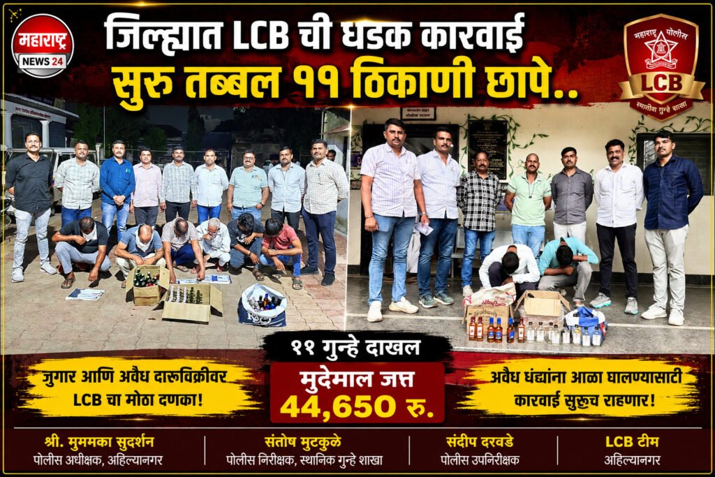 जिल्ह्यात LCB च्या धडक कारवाया सुरुच..तब्बल ११ ठिकाणी छापे..