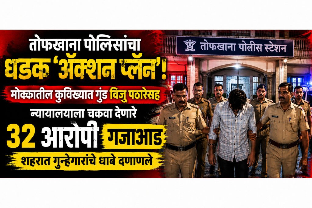 तोफखाना पोलिसांचा धडक ‘अॅक्शन प्लॅन’! मोक्कातील कुविख्यात गुंड विजु पठारेसह न्यायालयाला चकवा देणारे ३२ आरोपी गजाआड शहरात गुन्हेगारांचे धाबे दणाणले..
