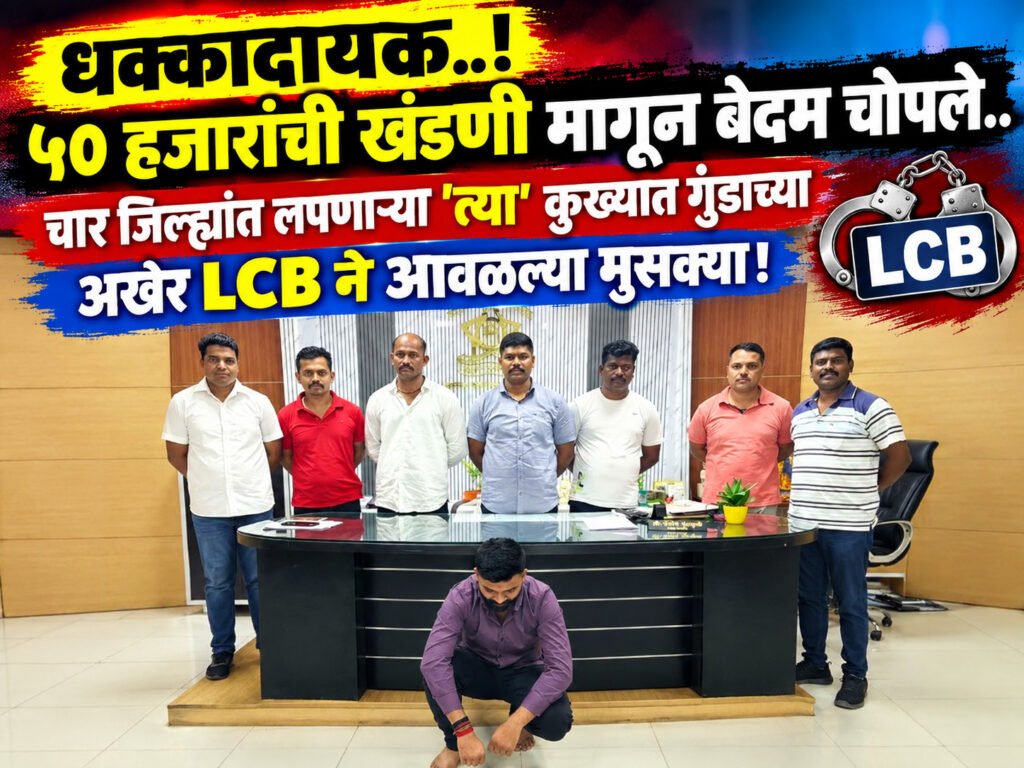 धक्कादायक..! ५० हजारांची खंडणी मागून बेदम चोपले..चार जिल्ह्यांत लपणाऱ्या ‘त्या’ कुख्यात गुंडाच्या अखेर LCB ने आवळल्या मुसक्या..!